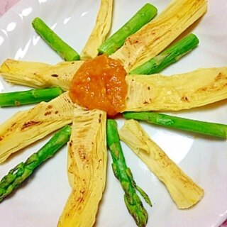 ヘルシー素焼き筍とアスパラガス野菜塩麹付け